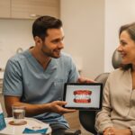Patient consultation at Harris Dentistry in a modern dental office.
