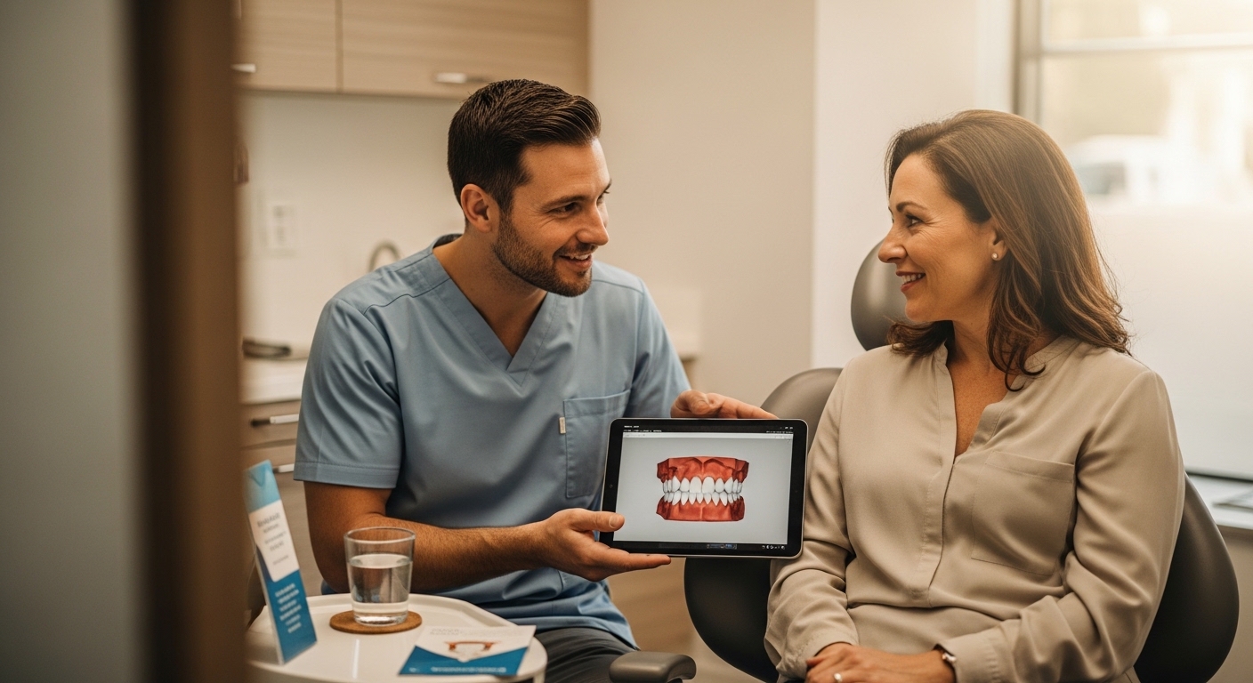 Patient consultation at Harris Dentistry in a modern dental office.